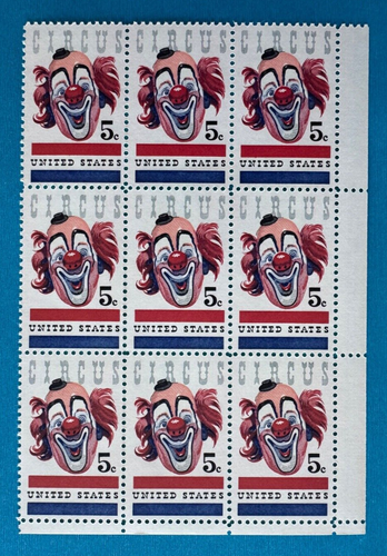 US Stamps Scott 1309 American Circus Issue 1966 5c block of 9 M/NH Fresh