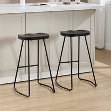 Set of 2 Round Bar Chairs with Wood seat 28.7Inch Counter Height Bar Stools