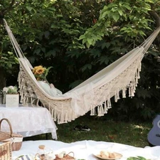 Boho Tassel Nest Hammock Swing Chair Bed Brazilian Macrame Fringed Net 2 Person