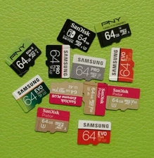 Lot of 2  64 Gb UHS-3 micro SD memory cards mixed brands