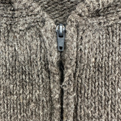 Maglione lana VINTAGE donna M? Maglia grossa marrone con cappuccio e zip intera fatta a mano - Foto 4 di 10