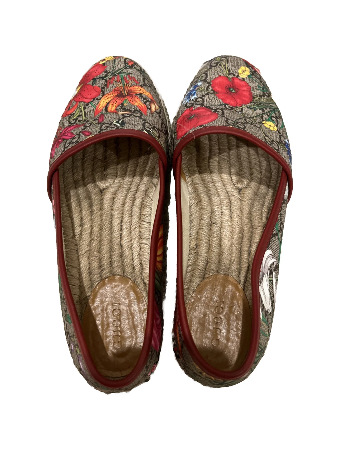 ~ GUCCI PILAR FLORAL GG Supreme Espadrille Flats, 38,5 EU/7,5US ~ PRESQUE NEUF ?
