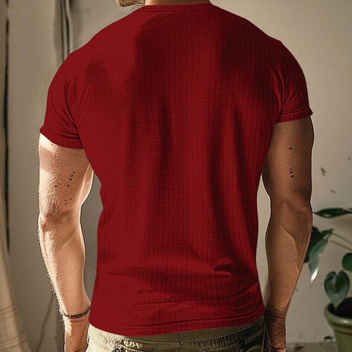 Mens Casual Short Sleeve Ribbed T-shirt Solid Color Slim Fit Stretch Muscle Top∂ - Picture 10 of 20