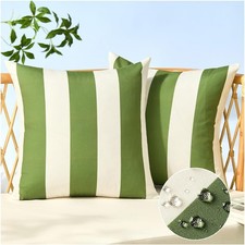 Set of 2 Outdoor Waterproof Throw Pillow Covers 18x18 - Olive Green Stripe Patio