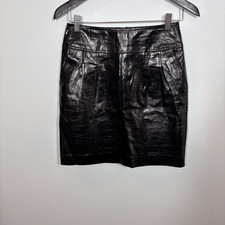 Y2K Express Design Studio Size 2 Black Genuine Leather Skirt Cheetah Lining