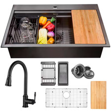 All-In-One Matte Black Stainless Steel 33 In. X 22 In. Single Bowl Drop-In Kitch