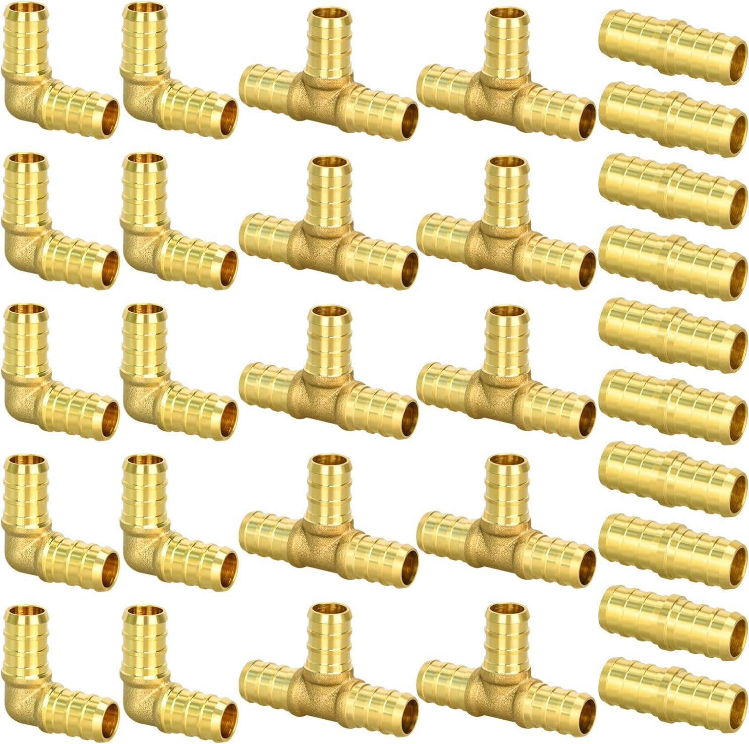 30Pcs 1/2" PEX Fittings, Elbow TEE Straight Couplings Set, PEX Brass Crimp Fitti
