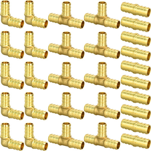 30Pcs 1/2" PEX Fittings, Elbow TEE Straight Couplings Set, PEX Brass Crimp Fitti
