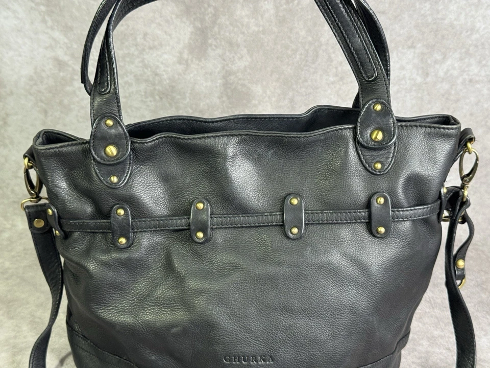 Винтажный Ghurka черный кожаный сутулиться сумка с короткими ручками наплечная сумка сумка сумочка - Изображение 4 из 4