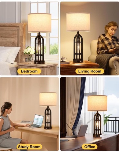 Table Lamp for Living Room - Lamps Set of 2 with USB C+A & Outlet, 3-Way Dimmabl - Picture 3 of 6