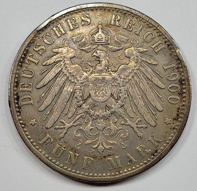 1900 Germany Silver 5 Marks Prussia Kaiser Wilhelm II Circulated Nice *V328