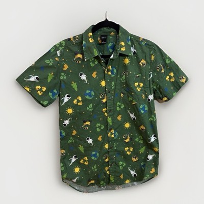 Disney Pixar Wall-E Shirt Adult Small Green Button Up Earth Day Organic Cotton