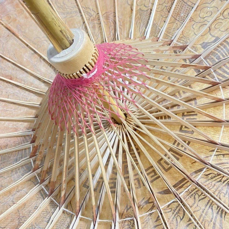 Chinese Handmade Dragon Pattern Wood Umbrella Traditional Home Decor Art Display - Image 4 of 4