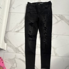 American Eagle Outfitters High Rise Distressed Stretch Black Jegging Jeans Women