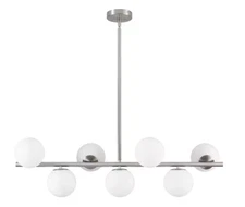 ADSENSTY 7-Light Nickel Sputnik Chandelier White Glass Globe Linear Kitchen
