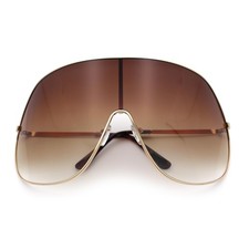 XXL Oversized Metal Rim Curved Monolens Shield Racer Sunglasses Gold - Brown