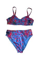 Tabitha Brown for Target Blue Tropical Leopard Print Bikini Set Women's XL