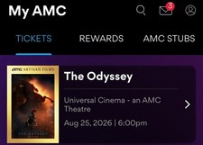 4 Tickets The Odyssey IMAX 70MM AT UNIVERSAL CITYWALK AMC F19-22 Aug 25 6PM 8/25
