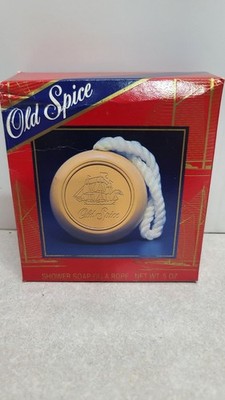 NOS Vintage Old Spice Shower Soap on a Rope 5 oz Shulton USA Boxed Ship Logo