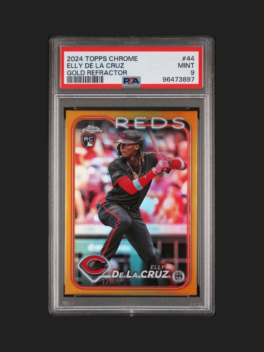 2024 Topps Chrome - Elly De La Cruz #44 True Gold Refractor /50 (RC) PSA 9