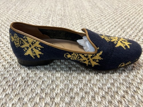 Stubbs And Wootton Velvet Loafers Men’s Size 8 Navy With Gold Design - Picture 9 of 11