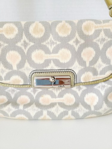 Coach Gray/Silver/Pink Ikat Op Art/Leather Kristin Shoulder Bag Purse #45376 - Picture 2 of 10