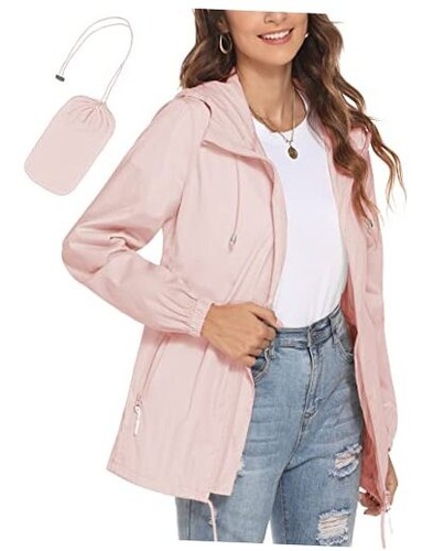 Womens Waterproof Raincoat Lightweight Breathable Rain Jacket X-Large Pink