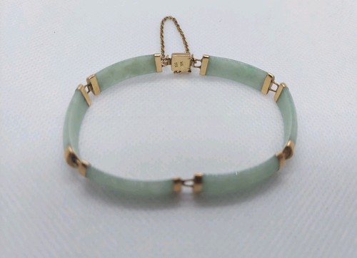 Gorgeous 14K Yellow Gold 585 And Jade Bracelet - Picture 5 of 15