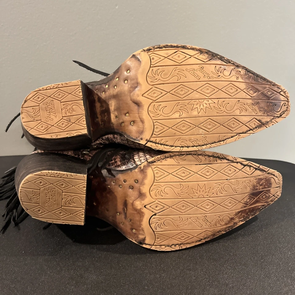 Botas femininas Tony Lama Anahi franja moda marrom/preto tamanho 8B - Imagem 4 de 4