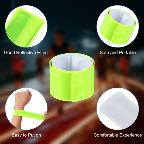 12 Pcs Reflective Slap Bands, Reflector Band Snap Bracelet Fluorescent Green - Picture 3 of 7