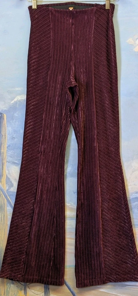 Free People Ribbed Velvet Flare Pant Pull On Boho Hippie Womens S - Image 3 of 4