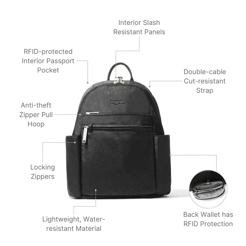 Mochila de viaje antirrobo Securtex 10x13" mochila de nailon resistente a cortes negra Foto 4 de 4