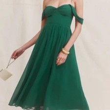 Reformation Violet Midi Off-the-shoulder dress in Emerald Green 0 / xs