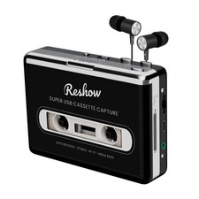 Reshow Portable Cassette Player Tape to Digital Converter with Headphones Black
