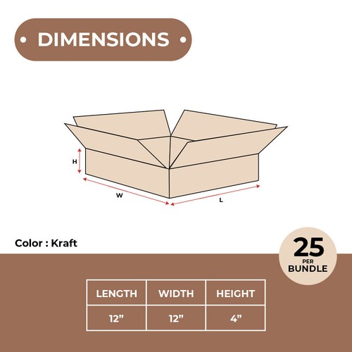 25 cajas de envío planas Kraft corrugadas 12x12x4 ECT-32 cajas de embalaje de correo - Imagen 3 de 6
