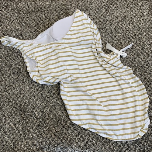 Traje de baño Lauren Ralph Lauren a rayas dorado blanco con un hombro talla grande 20 W - Imagen 12 de 13