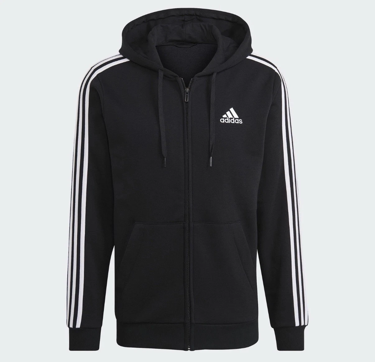 adidas men Essentials Fleece 3-Stripes Full-Zip Hoodie Large