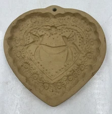 Vintage Brown Bag Cookie Art Heart Mold 1985 Birds Floral Folk Kitchen Decor 6"