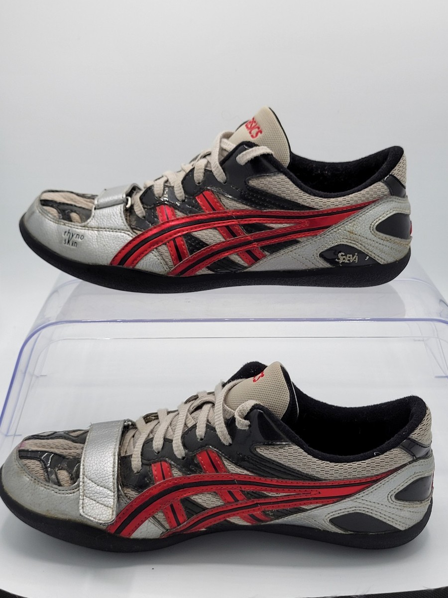 Asics Track Shoes Mens 7.5 Speva Rhyno Skin Lace Up Gray Red GN808