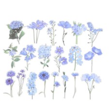 40 Sheet Clear Flower PET Sticker Waterproof Flower Decal Blue