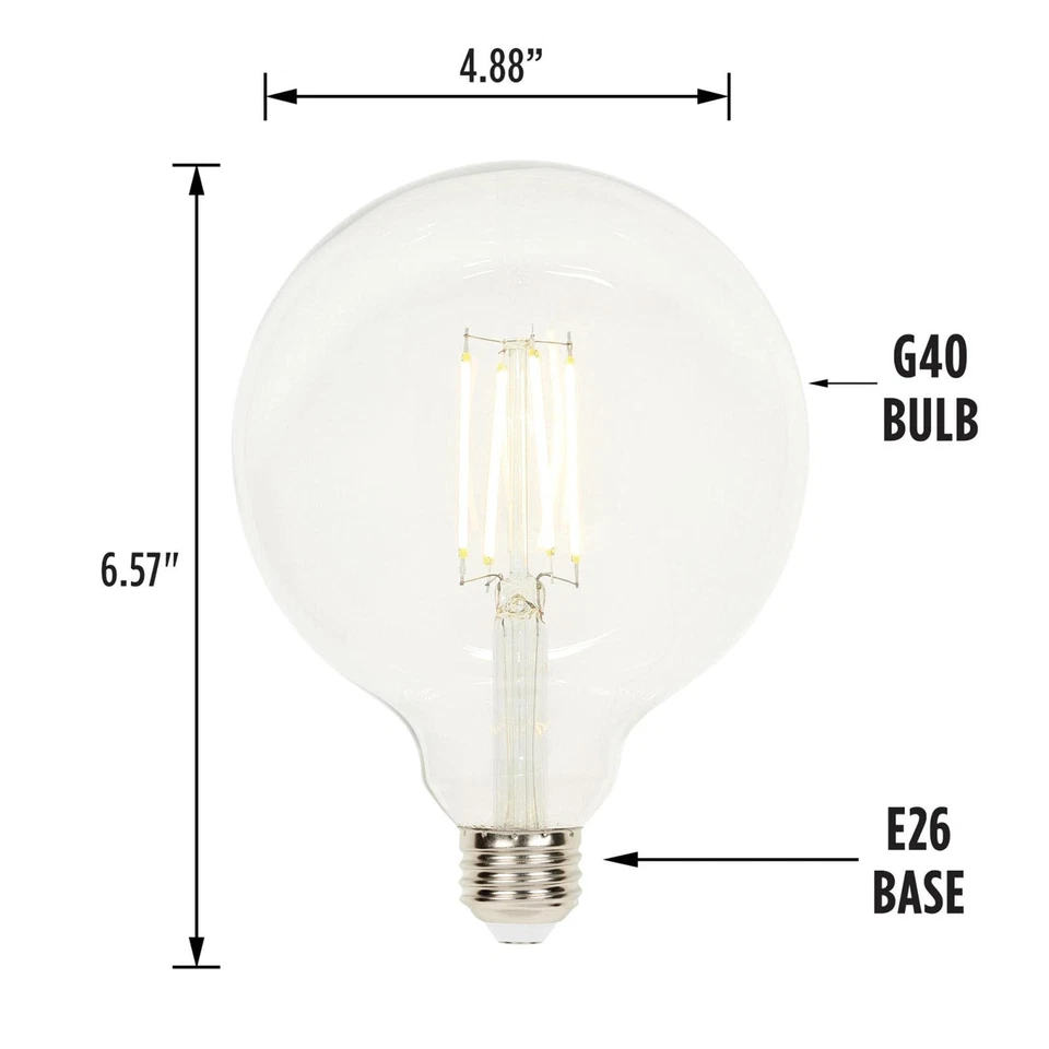 Westinghouse 5317500 6.5 Watt (60 Watt Equivalent) G40 Dimmable Clear Filament - Image 2 of 4