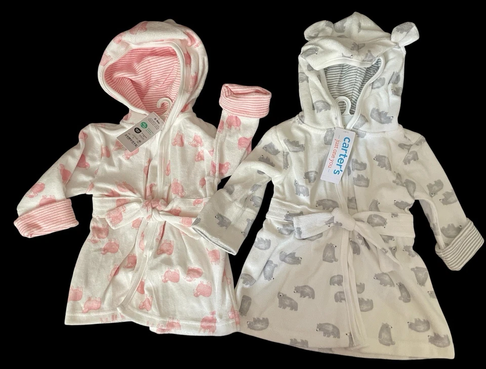Juego de baño para bebé niña Carter's. Batas de baño y paños con capucha rosa gris 0-9 meses Foto 2 de 4