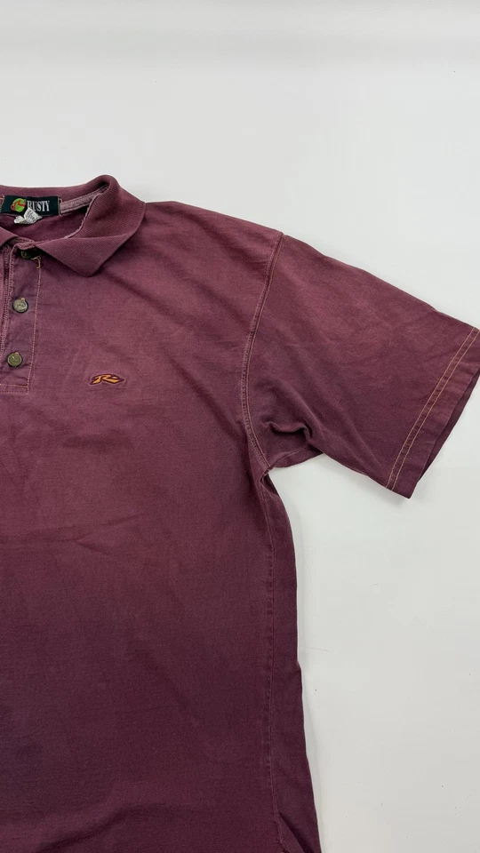 Vintage Rusty Polo Shirt Mens XL Purple Made USA 100% Cotton Skater Surf 90s - Image 3 of 4