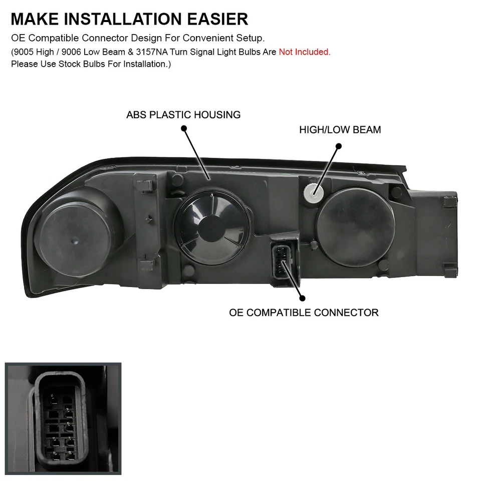 Clear Fits 2000-2005 Chevy Impala LED Strip Headlights Lamps Left+Right 00-05 - Изображение 4 из 4