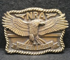 WK23172 SWEET VINTAGE 1970s  NRA GOLDEN EAGLES  GUNS 2ND AMENDMENT BELT BUCKLE