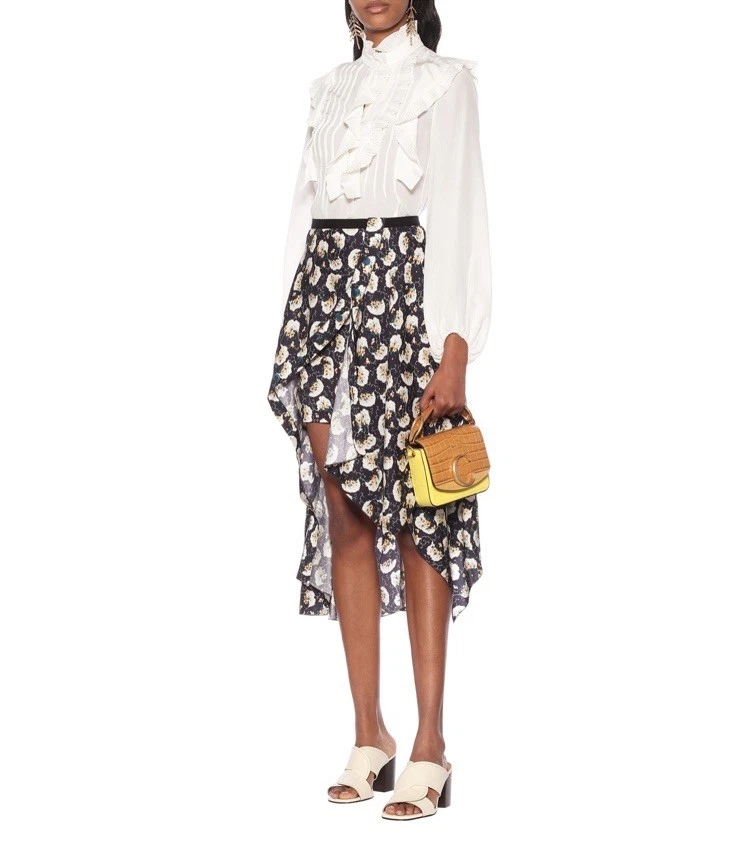 Chloe — Chloe Floral Silk Floral Asymmetrical Ruffle Parisian Chic Button Skirt Size 0