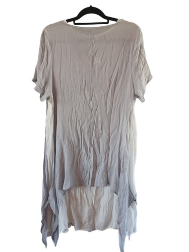 NEU MIT ETIKETT L/XL Baumwolle Lagenlook leicht fließend taubengrau & weiß Gaze Kleid - Bild 2 von 16