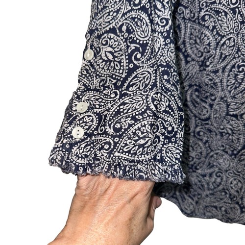 Coldwater Creek Blue & White Button Down Paisley Bandana Petite Blouse - Picture 2 of 6