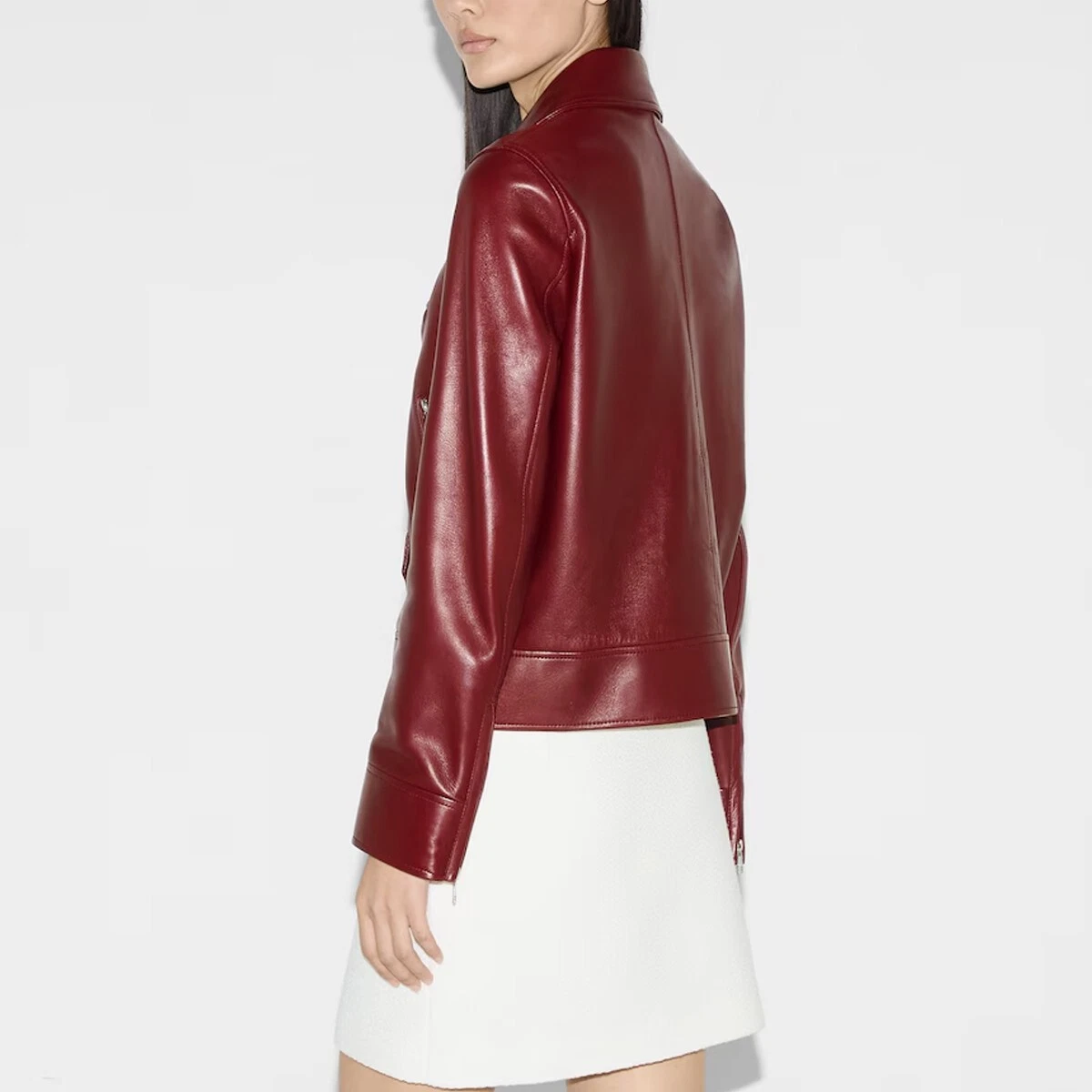 Gucci Giacca Pelle di Vacchetta Donna Rosso Ventilato Designer Coat