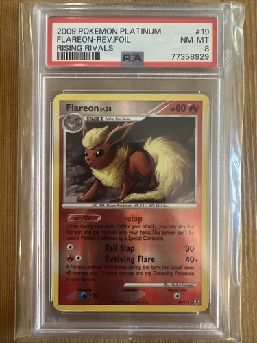 Flareon - 19/111 - Rare Rising Rivals Set - Pokemon Card - Reverse Holo PSA 8